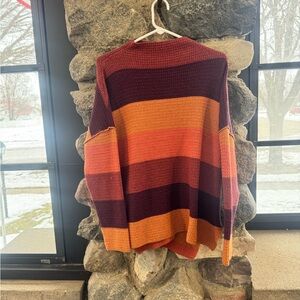 BKE Burgundy and Mustard Striped Hoodie